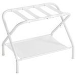 SONGMICS Luggage Rack, Suitcase Stand with Fabric Storage Shelf, Holds up to 110 lb, 27.2 x 15 x 20.5 Inches, Cloud White RLR002W01