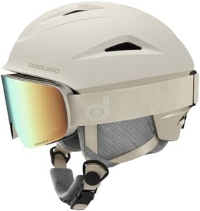 Odoland Ski Helmet, Snowboard Helmet with Ski Goggles for Adults and Youth, Audio Compatible, Shockproof, Windproof, Safety Snow Sports Helmet and Protective Glasses for Men Women, Matte White, M