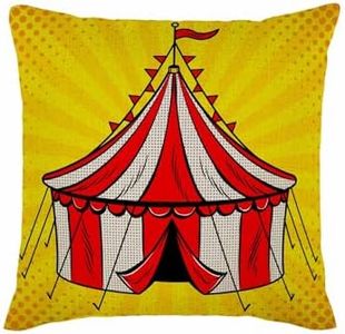 TASDANA Circus Tent Throw Pillow Cover Red and White Stripes Pop Art Retro Comic Book Style Pillow Covers 18X18 Inch Square Cotton Linen Soft Couch Cushion Case for Bedroom Sofa Living Room Home Decor