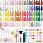 Lavender Violets Dip Powder Nail Kit: 48 Colors Pink Green Blue Orange Yellow with Dip Powder Liquid Set and Essential Manicure Tools for Home Salon Manicure G905