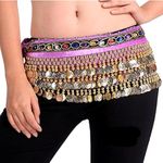 FancyDressWale Belly Dance Hip Scarf Waist Belt with Gold Coins for Women and Girls (Premium Pink)