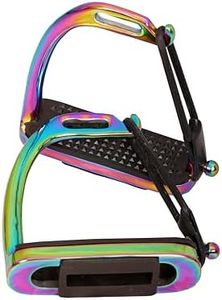 Peacock Rainbow Gloss Safety Stirrups Horse Riding S/Steel with TREADS (5" inch)