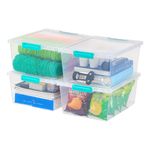 IRIS USA 11.4 L (12 US Qt) Large Deep Clip Box, 4 Pack, Clear Plastic Storage Container Bins with Latching Lids, Organizer for Home, Office and Classroom, Stackable Nestable, Seafoam Blue Buckles