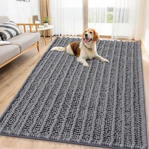 Smiry Dog Door Mat for Muddy Paws 71x46, Extra Soft Absorbent Chenille Doormat, Trap Moisture and Dirt, Non-Slip Machine Washable Front Door Mat for Indoor Entrance Inside Floor, Dark Grey