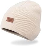 Levi's All Season Comfy Leather Logo Patch Cuffed Hero Beanie, Cream Solid, One Size