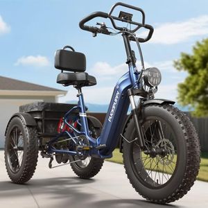 PUCKIPUPPY Electric Tricycle for Adults, Full Suspension & Reverse Gear, 20" 6061 Aluminum Frame 960W Peak Electric Trike Max 55 Miles Blue