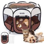 Nobleza Pop up Puppy Playpen, Foldable Pet Dog Playpen Portable Cat Play Pen, Outdoor Indoor Pet Fence Breathable Pet Carrier Kennel Soft Dog Cage Tent for Rabbit Hamster Guinea Pig, Brown,28"x28"x18"