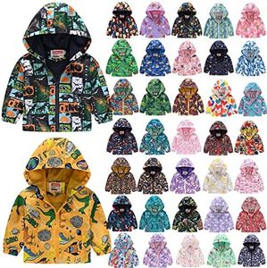 2023 Fall Jackets for Toddler Kids Cartoon Dinosaur Print Zip Up Hooded Jacket Boys Girls Long Sleeve Windproof Coat