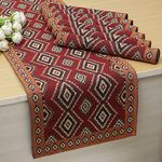 HOKIPO Cotton Jacquard Placemats with Table Runner for Dining Table 6 Seater (IN530-D2*6+IN532) Red,6 Placemats + 72 Inch Runner