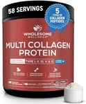 Wholesome Wellness Multi Collagen Protein Powder Hydrolyzed (Type I II III V X) Grass-Fed All-in-One Super Bone Broth + Peptides - Premium Blend of Beef, Chicken, Wild Fish, Eggshell, 58 Servings