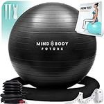 Yoga Ball Chair - Exercise Ball & Stability Ring. For Pregnancy, Balance, Pilates or Birthing Therapy. Use at Office, Gym or Home. Anti-Burst and Anti-Slip Premium Grade (55cm, Black)