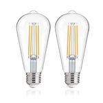 FLSNT Outdoor Light Sensor Dusk to Dawn Light Bulbs 60W Equivalent, 7W ST64 LED Edison Screw Bulb, Automatic On/Off, 2700 Warm White 806LM, Security Bulbs for Garage, Backyard, Balcony, Pack of 2