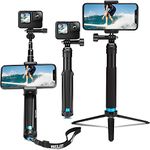 TELESIN 6-in-1 Aluminum Alloy Handheld Extendable Monopod Selfie Stick with 3-Way Mini Tripod Mount & Phone Clip for Apple, Android Smartphones,for Gopro Hero 10/9 insta360 osmo action Camera