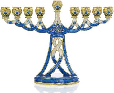 Hanukkah Menorah 9 Branch Menorahs for Chanukah Vintage Jewish Enamel Menorah Decorations (Blue)