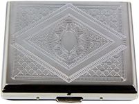 RFID Blocking Victorian Style Classic Metallic Silver Color Double Sided King Cigarette Case Holder and Credit Card RFID Protective Security Wallet (Diamond)