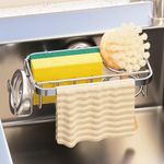 TAILI 4 in 1 Sponge Holder for kitchen Sink Silver with suction cup reusable dish sponge holder anti rust sink caddy inside sink organize Sponge, Brush, Dishcloth keep sink tidy