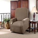 SureFit Stretch Pique Medium Lift Recliner Slipcovers, Recliner Chair Covers with Elastic Bottom for A Secure Fit, Machine Washable, Geometric Patterned Taupe