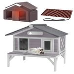 Aivituvin Heated Cat House Outdoor All-Round Insulated Feral Kitty Shelter with Escape Doors Weatherproof for Winter (Grey, M with Heater)