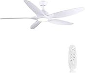 Newday Ceiling Fan with Light,60" White Ceiling Lamp with Fan and Remote Control,24W LED Modern Mute Ceiling Fans for Bedroom,Living Room,3 Color Adjustable,DC Motor,5-Speed Wind Speed,Timing