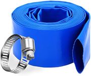 DAVCO 2.5" x 100 ft Pool Backwash Hose, Heavy Duty Reinforced Blue PVC Lay Flat Water Discharge Pump Hoses For Swimming Drain Pools and Clean Filters,with 1 Clamp