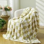 NEWCOSPLAY Knitted Green White Checkered Blanket Super Soft Plush Throw for Couch Fuzzy Fluffy Microfiber Lightweight Blanket for Bed Sofa All Season Use (Green White, Throw(50"x60"))