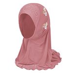 RONGXINUS Islamic Girls Hijab Kid Muslim Flowerr Headscarf Cap One Piece Scarf Arab Head Wrap Scarf Full Cover Hijab, Pink, One Size