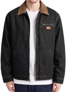 JMIERR Mens Denim Jacket Zip Detroit Workwear Coat, Black, M