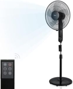 Midea FS40-15FR Standventilator Leise mit Fernbedienung,3 Geschwindigkeitsstufen,LED Anzeige, 7,5H Timer,höhenverstellbar, 80°Oszil-lationsfunktion, 55W Kraftvoller,Ventilator,Luftzirkulation, Schwarz