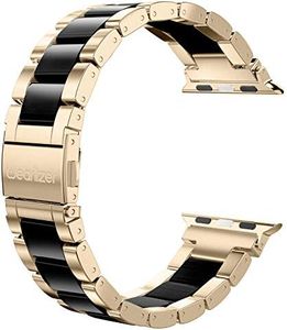 Wearlizer Compatible with Apple Watch Band 42/44/45/46/49mm Womens Stainless Steel Champagne Wristband, Black Resin Replacement Classic Strap iWatch Series 11 10 9 8 7 6 5 4 3 SE/Ultra 3 2 1