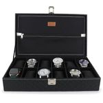 LEDO Men's and Women's Watch Box Holder Organizer Case In 12 Slots of watches In PU Leather with Royal Black color with Chain Pocket