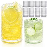 Luiaiog Glasses Drinking Set of 8, 12oz 4Pcs & 10oz 4Pcs Hobnail Drinking Glasses Embossed Glass Mugs, Vintage Cocktail Glasses for Beer Juice Glass Cups