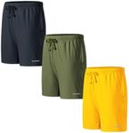 MUEBAIRES Mens Lightweight Workout Comfortable Shorts Drawstring Waistband Shorts with Deep Pockets GreyDarkGreenYellow XL