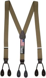 HOLD'EM Tuxedo Suspenders for Men Black Genuine Leather Button End 1.25 Inches Mens Braces Suspenders- Olive (Tall 54" Long)