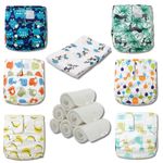 KaWaii Baby Newborn Cloth Diaper Pack - 6 P&N Diapers + 6 Super Absorbent Diaper Inserts +1 Swaddling Blanket, 6–22 Pounds/0-18 Months