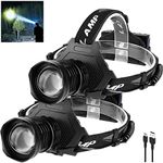 Led Rechargeable Headlamp, 100000 Lumens Head Lamps Outdoor Led Rechargeable, Bright Headlamps for Adults with 5 Modes & Ipx7 Waterproof 90° Adjustable Rechargeable Head Lamp for Camping