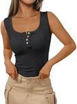 Kissfix Tank Tops for Women Summer Casual Camisole Tops Ribbed Sleeveless Henley Shirts Basic Clothing, Black, S