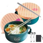 Microwave Ramen Bowl Set Noodle Bowls with Lid Speedy Ramen Cooker in Minutes BPA Free and Dishwasher Safe for Office College Dorm Room Instant Cooking (Pink x 2)