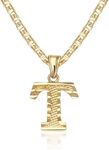 Barzel 18K Gold Plated Initial Necklace with Diamond Cut Initial,18" Chain with 2" Extension, Waterproof, High Polish Finish, Made in Brazil (T)