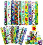 50 Pcs Dinosaur Slap Bracelets Kids Animal Bracelet Snap Bands Prizes Slap Bands for Boys and Girls Birthday Party Halloween Easter Favors Pack