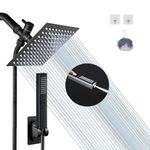 High Pressure Square Rain Shower Head and Two-in-One Hand Shower.Equipped with 78"Hose,3 Way Diverter Valve,Adhesive Shower Head Holder.(AWAXFOLO Square Shower Head Set Black)