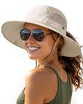 FURTALK Summer Wide Brim UPF 50+ Outdoor Protection Foldable Bucket Hat Womens Sun Hat with Ponytail Hole Beach Hiking Beige