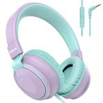 Mokata Headphone Kids Volume Limited 85/96dB Wired Over-Ear/On-Earr Foldable Headset with Inline Cable Aux 3.5mm Cord Mic for Boy Girl Child School PC Notebook Tablet Light Purple