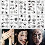 Halloween Temporary Tattoo Stickers Spider Waterproof Halloween Tattoo,Halloween Face Makeup Stickers Family Kit,Suitable for Women Men Boy and Girl Halloween Party Dress Up(10 Sheet)