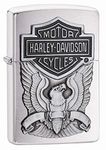 Zippo Windproof Lighter - Harley Davidson - Brushed Chrome, Emblem - Refillable, Lifetime Use - Adjustable Flame - Gift Box - Metal Construction - Made in USA