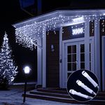 Icicle Lights Outdoor, 360 LED 14M/46ft Icicle Outdoor Christmas Lights, Icicle Lights Plug in with Memory, 8 Modes Holiday Lighting, Fairy Lights for Home/Party/Christmas Decorations Cool White