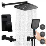 Jaaz Matte Black Rain Shower System Combo | 9" ABS Shower Head with 3 Functions Hand Shower | Brass Spout and Adjustable Zinc Bracket | Wall-Mounted Set with 1.5M Stainless Steel Hose