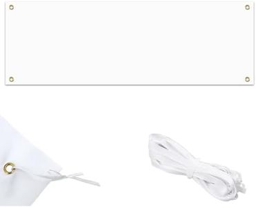 OMJMYY Striscione Bianco Grande 300 x 50cm Striscione Bianca Banner Personalizzato Striscione Vuota Striscione Personalizzato con Corda da 6 m per Fai da te Disegno Scrittura Eventi Interni ed Esterni