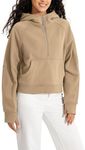 ODODOS Half-Zip Hoodies for Women Fleece Lined Cropped Sweatshirts Pullover Long Sleeve Sweater Thumb Hole, Khaki, Medium