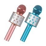 Wireless Microphone, 2 Pack Karaoke Bluetooth Microphone for Kids Adults, Portable Toy Karaoke Mic Speaker Machine, Home KTV Player Support Android & iOS Devices for Party Singing(Rose Gold & Blue)