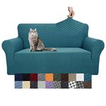 YEMYHOM Couch Cover Latest Jacquard Design High Stretch Sofa Covers for 2 Cushion Couch, Pet Dog Cat Proof Loveseat Slipcover Non Slip Magic Elastic Furniture Protector (Loveseat, Peacock Blue)